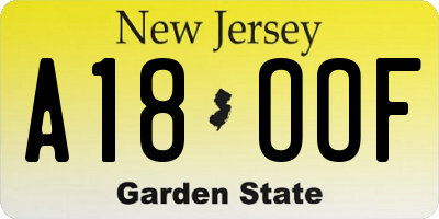 NJ license plate A18OOF
