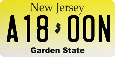 NJ license plate A18OON