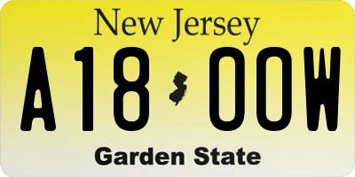 NJ license plate A18OOW