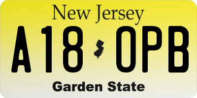 NJ license plate A18OPB