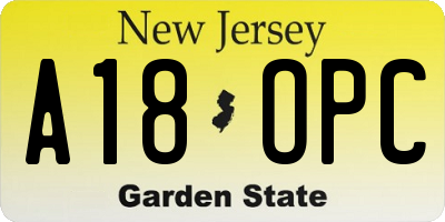 NJ license plate A18OPC