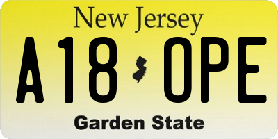 NJ license plate A18OPE