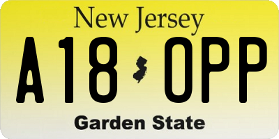 NJ license plate A18OPP