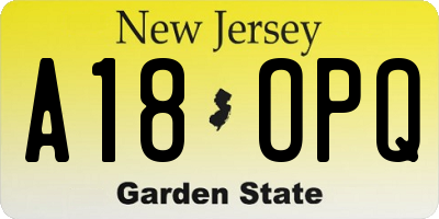 NJ license plate A18OPQ