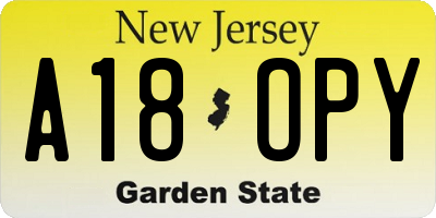 NJ license plate A18OPY
