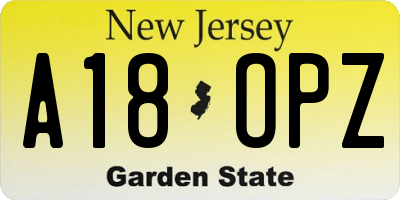 NJ license plate A18OPZ
