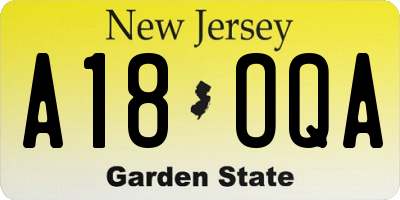NJ license plate A18OQA