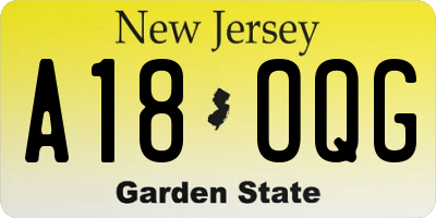 NJ license plate A18OQG