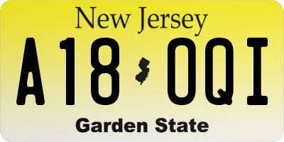 NJ license plate A18OQI