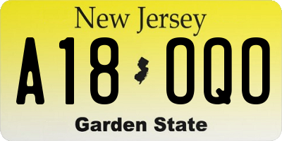 NJ license plate A18OQO