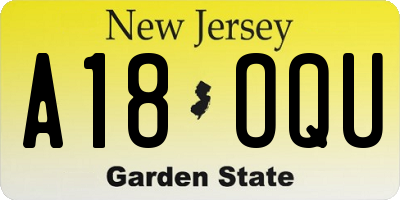 NJ license plate A18OQU