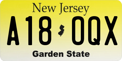 NJ license plate A18OQX