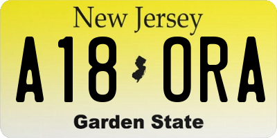 NJ license plate A18ORA