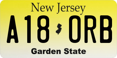 NJ license plate A18ORB