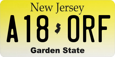 NJ license plate A18ORF