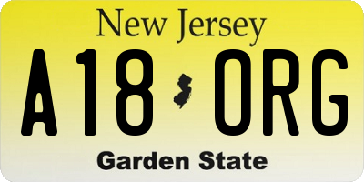 NJ license plate A18ORG