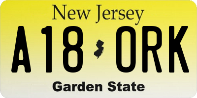 NJ license plate A18ORK