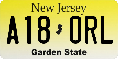 NJ license plate A18ORL