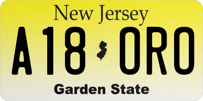 NJ license plate A18ORO