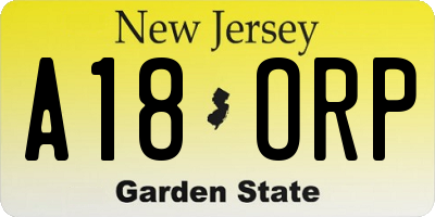 NJ license plate A18ORP