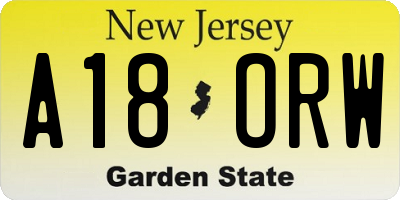 NJ license plate A18ORW
