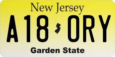 NJ license plate A18ORY