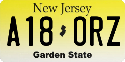 NJ license plate A18ORZ