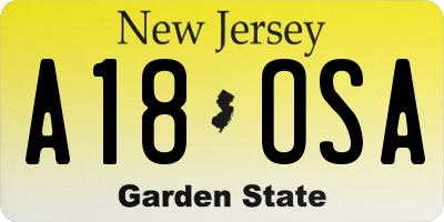 NJ license plate A18OSA