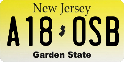 NJ license plate A18OSB