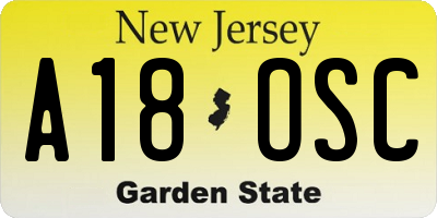 NJ license plate A18OSC