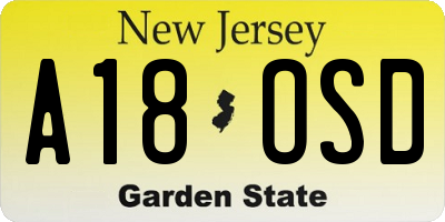 NJ license plate A18OSD