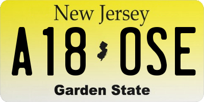NJ license plate A18OSE