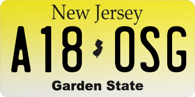 NJ license plate A18OSG
