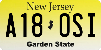 NJ license plate A18OSI