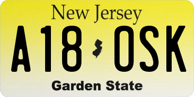 NJ license plate A18OSK