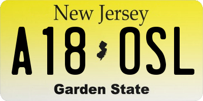 NJ license plate A18OSL
