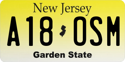 NJ license plate A18OSM
