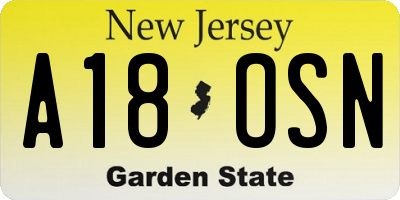 NJ license plate A18OSN