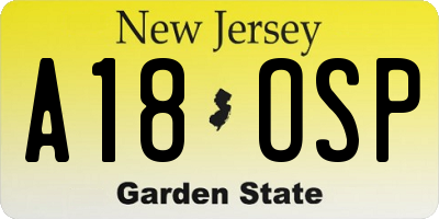 NJ license plate A18OSP