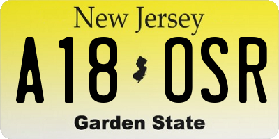 NJ license plate A18OSR