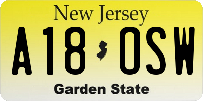 NJ license plate A18OSW