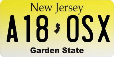 NJ license plate A18OSX