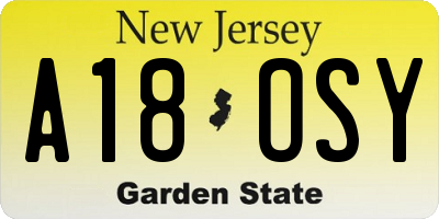 NJ license plate A18OSY