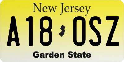 NJ license plate A18OSZ