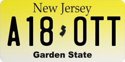 NJ license plate A18OTT