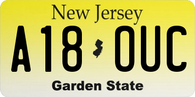 NJ license plate A18OUC