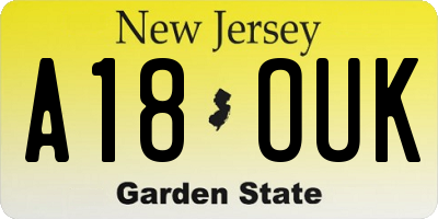 NJ license plate A18OUK