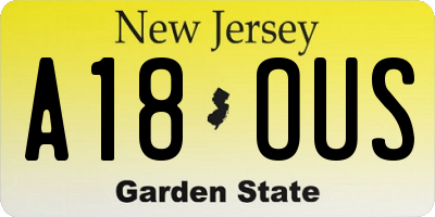 NJ license plate A18OUS