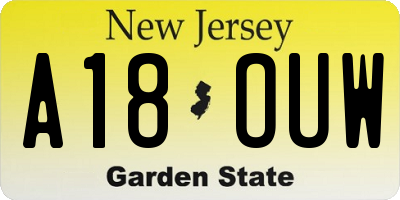 NJ license plate A18OUW