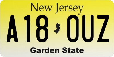 NJ license plate A18OUZ